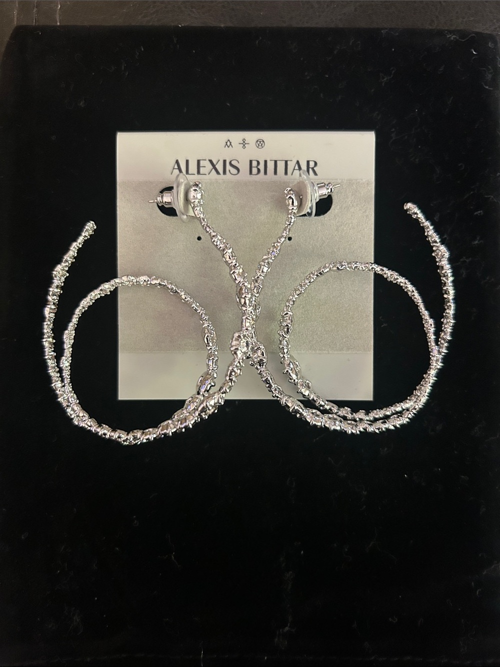 Alexis Bittar Silver Crystal Twisted Hoop Earrings